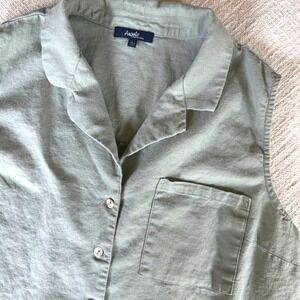 🦃 Angels Olive‎ Green Sleeveless Button Down Shirt Tank Collared Casual